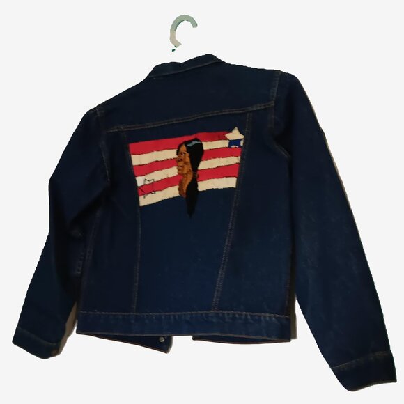 Vintage early 1970's Denim Jacket, upcycled with hand embroidery, size XS - S